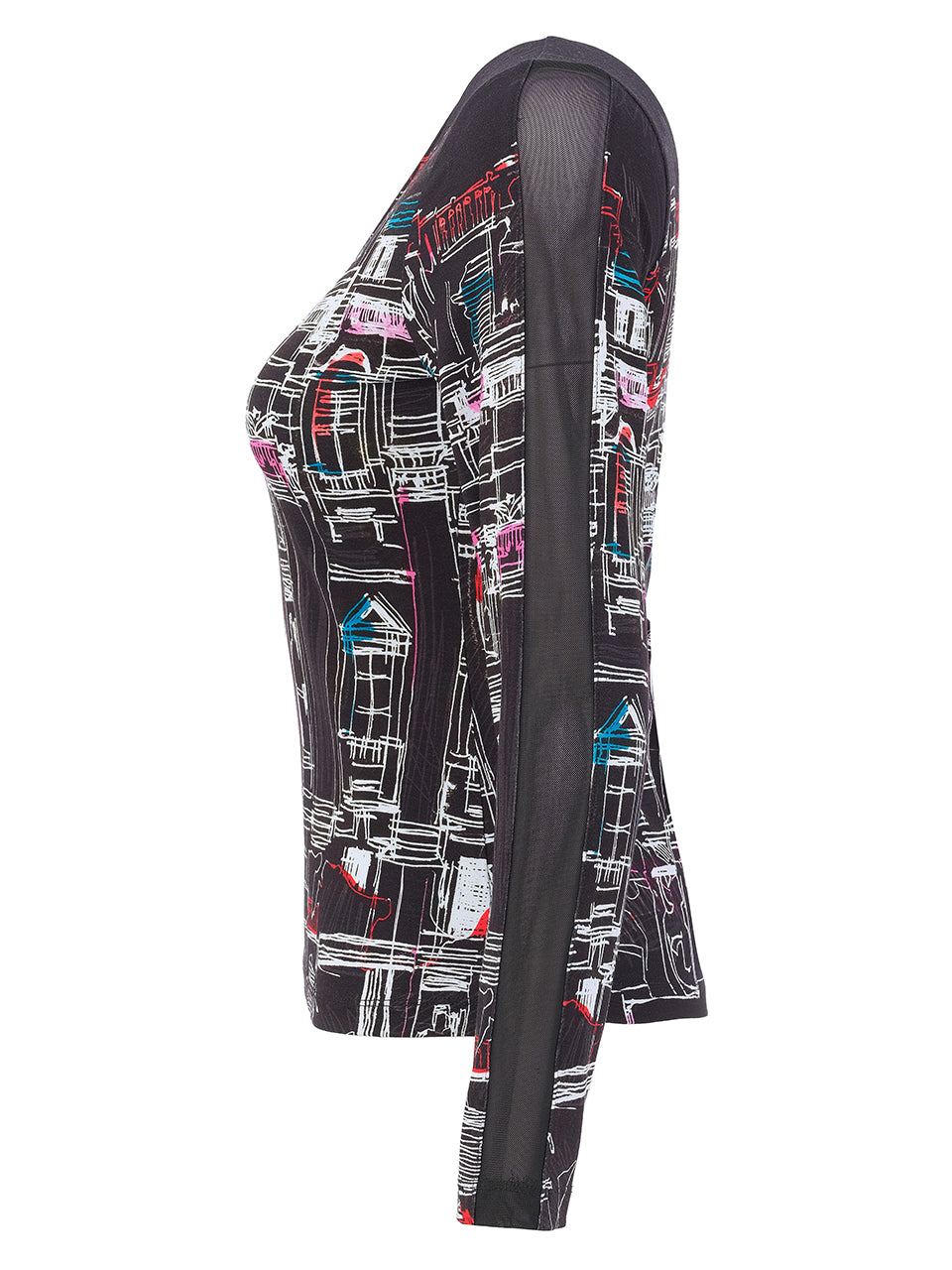 Trevi Black & Multi Print Top - 76641