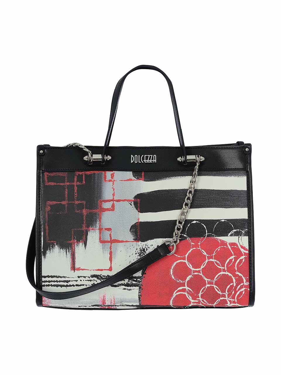 Geo Stripes Black & Red Handbag - 76970