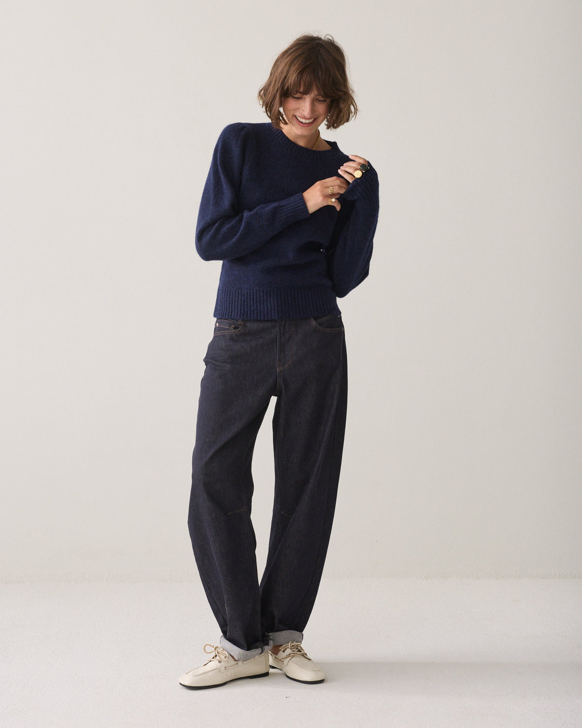Midnight Blue Puff Sleeve Sweater - 7s8034