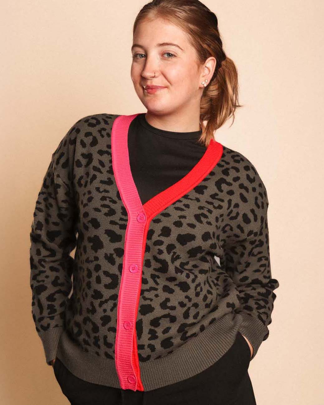 Olive Animal Print Cardigan - 8003408