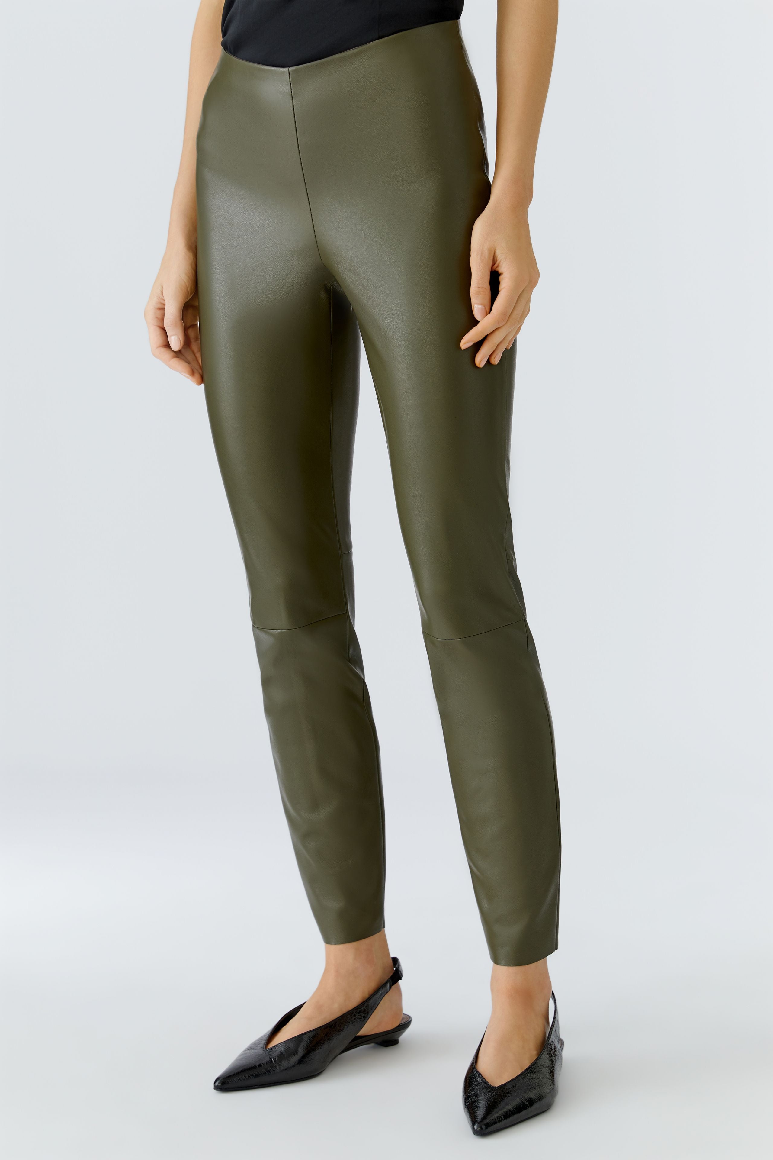 Khaki Faux Leather Leggings - 80039