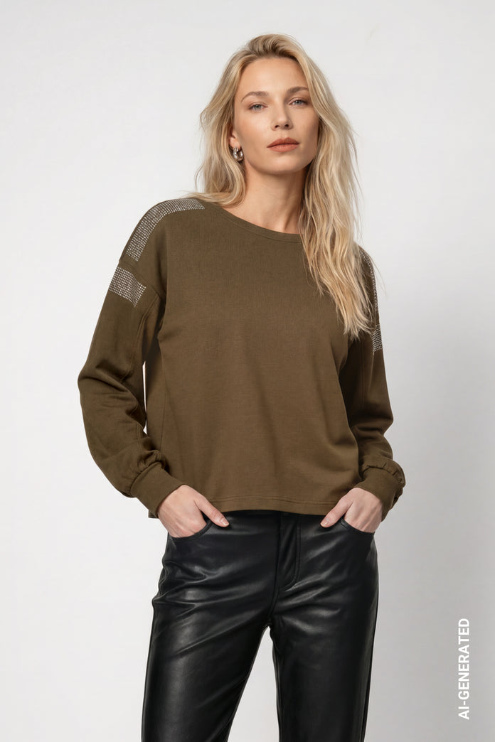 Olive Embellished Sweatshirt - 809864