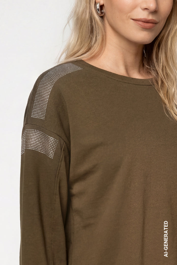 Olive Embellished Sweatshirt - 809864