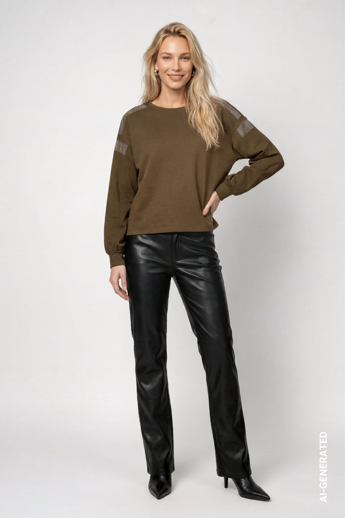 Olive Embellished Sweatshirt - 809864