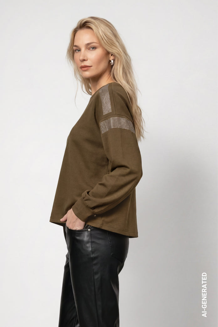 Olive Embellished Sweatshirt - 809864