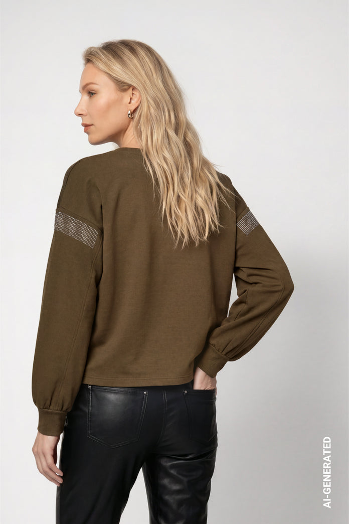 Olive Embellished Sweatshirt - 809864