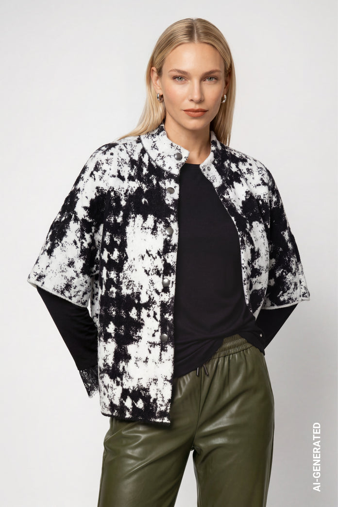 Black Print Jacquard Cardigan - 809938