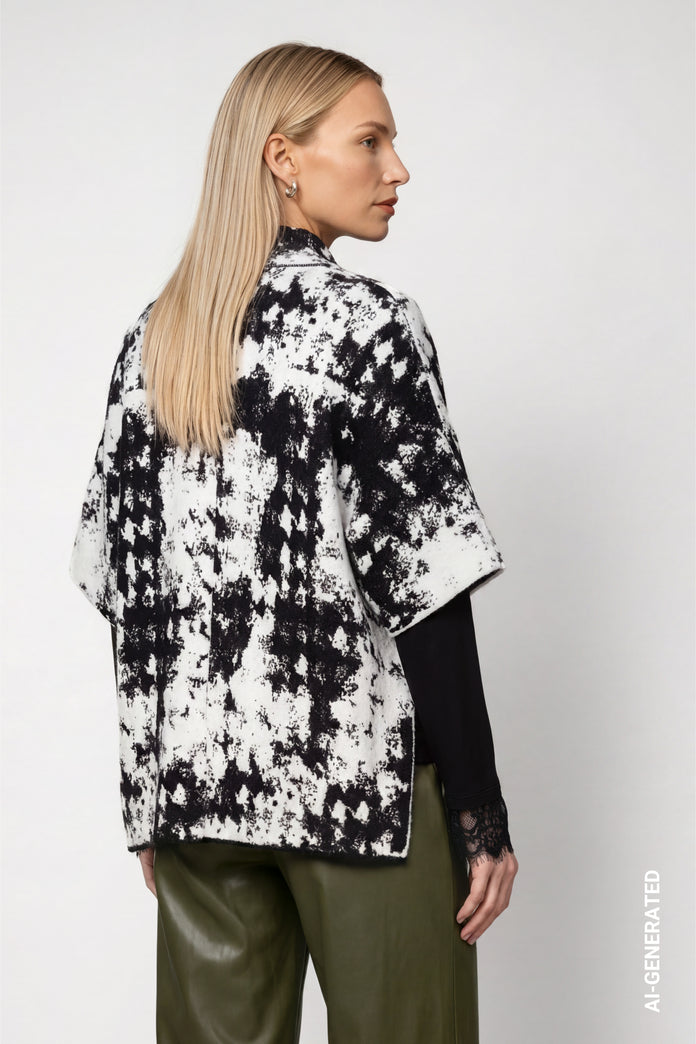 Black Print Jacquard Cardigan - 809938