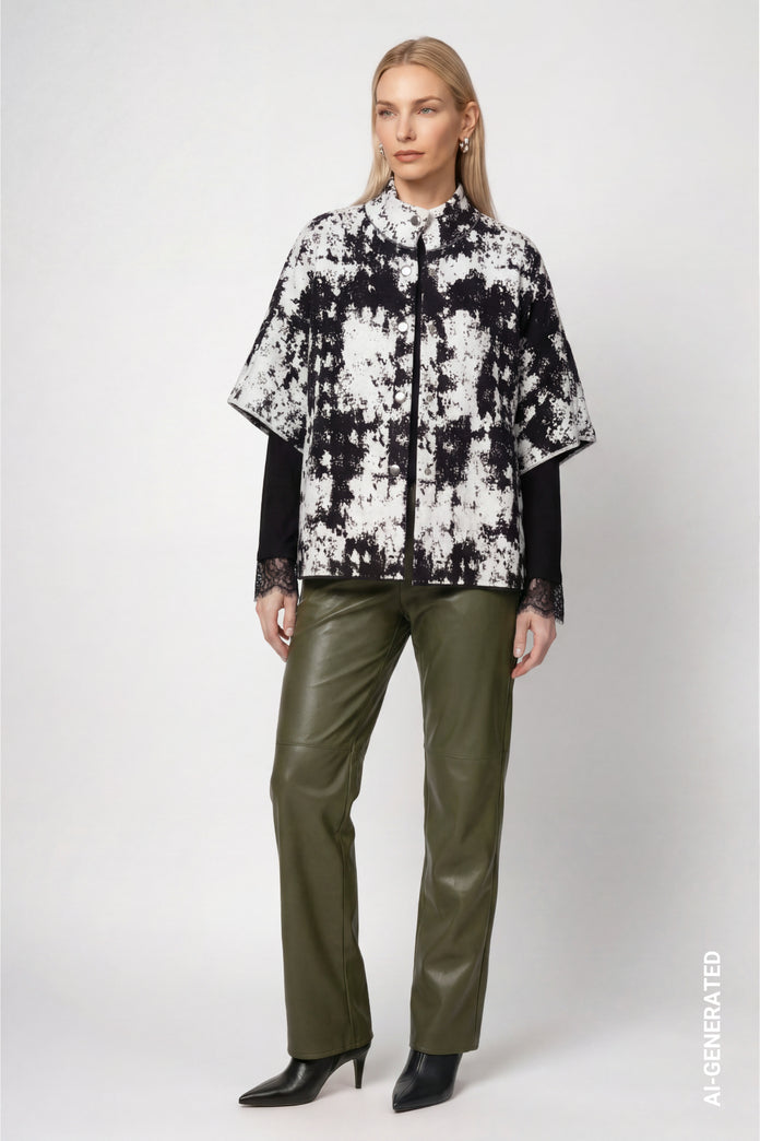 Black Print Jacquard Cardigan - 809938