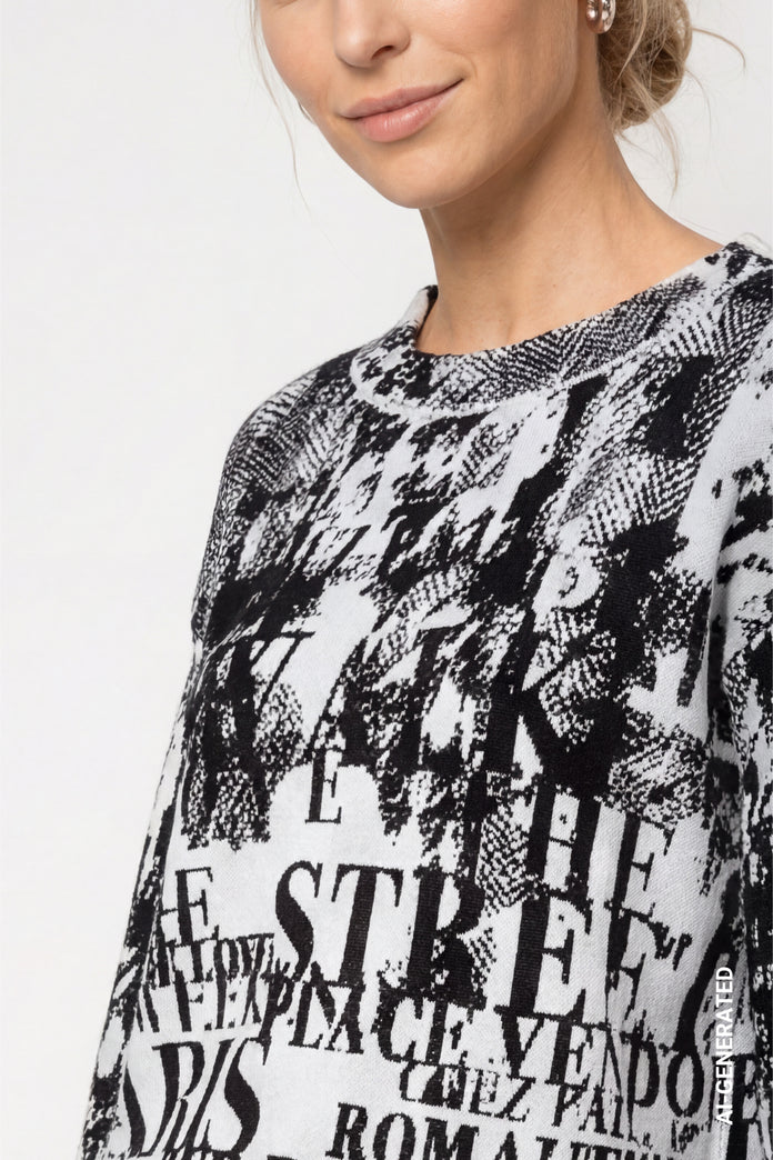 Black Jacquard Letters Pullover - 809945