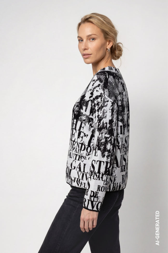Black Jacquard Letters Pullover - 809945