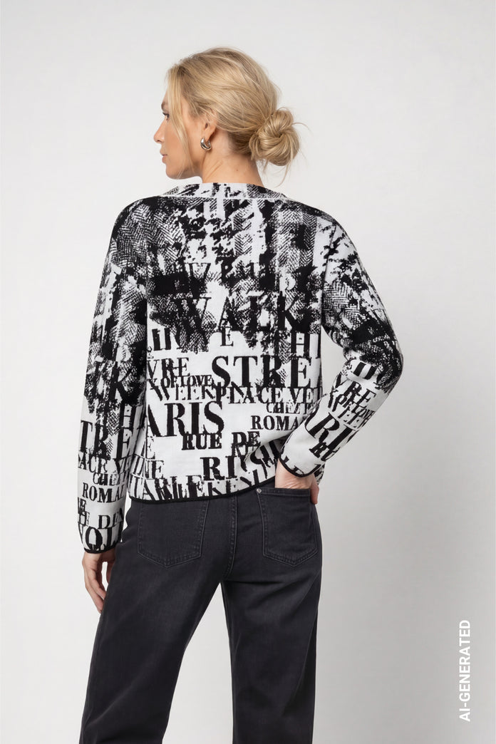 Black Jacquard Letters Pullover - 809945