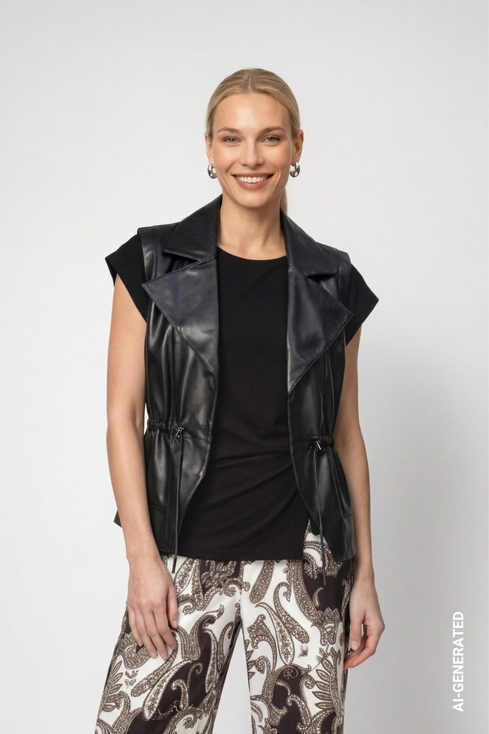 Black Faux Leather Waistcoat - 810067