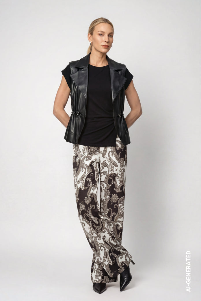 Black Faux Leather Waistcoat - 810067