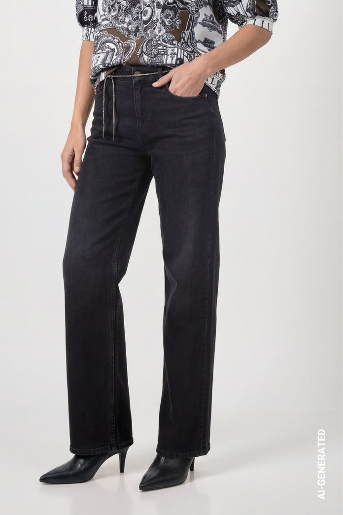 Dark Grey Wide Leg Jeans - 810112