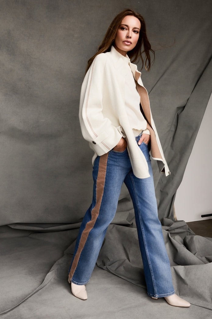 Velvet Trim Blue Jeans - 810128