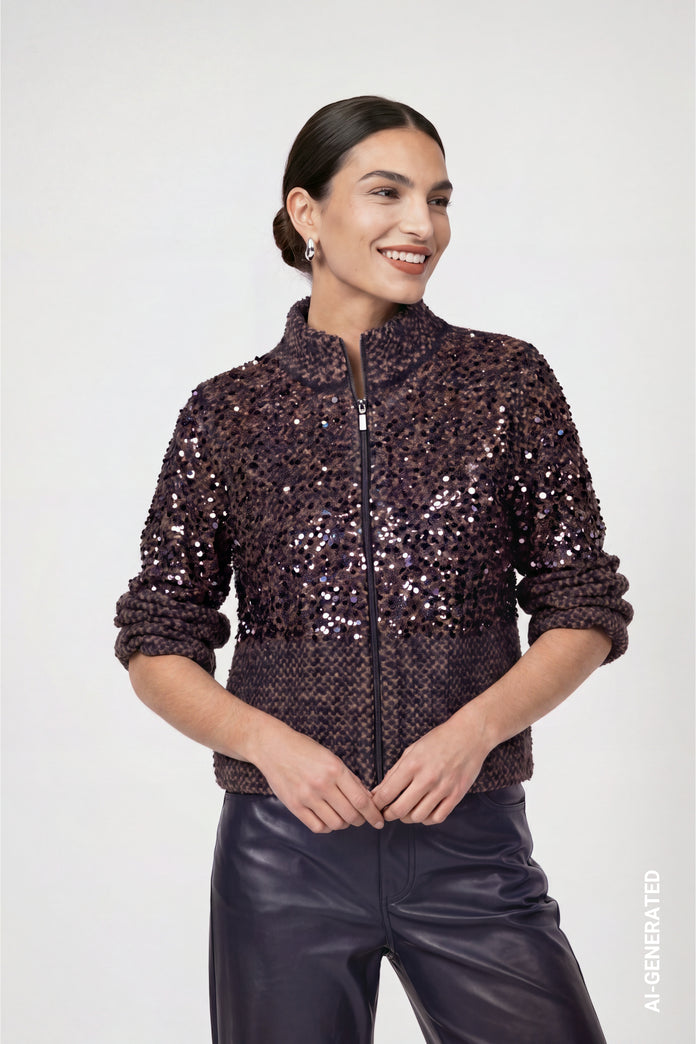 Dark Blue Rhinestone Cardigan - 810408
