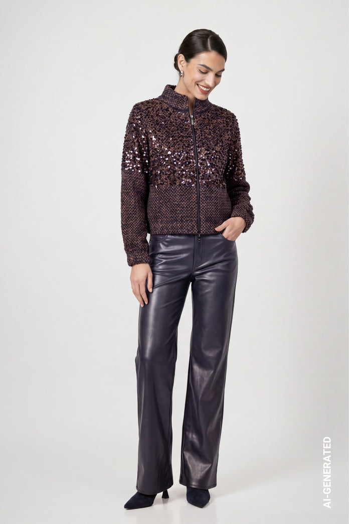 Dark Blue Rhinestone Cardigan - 810408
