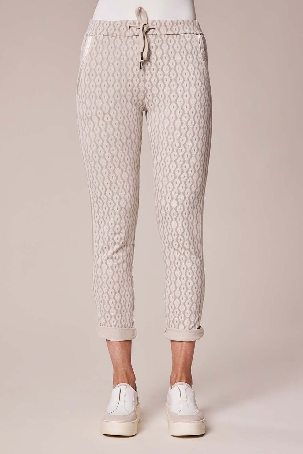 Beige Geo Print Joggers - 818171