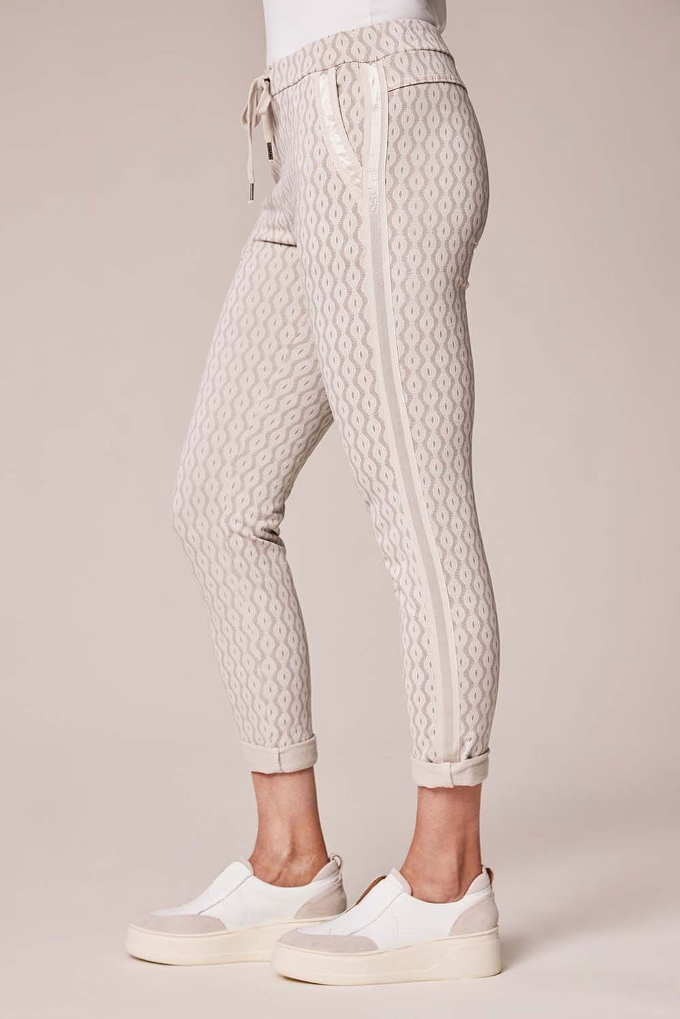 Beige Geo Print Joggers - 818171