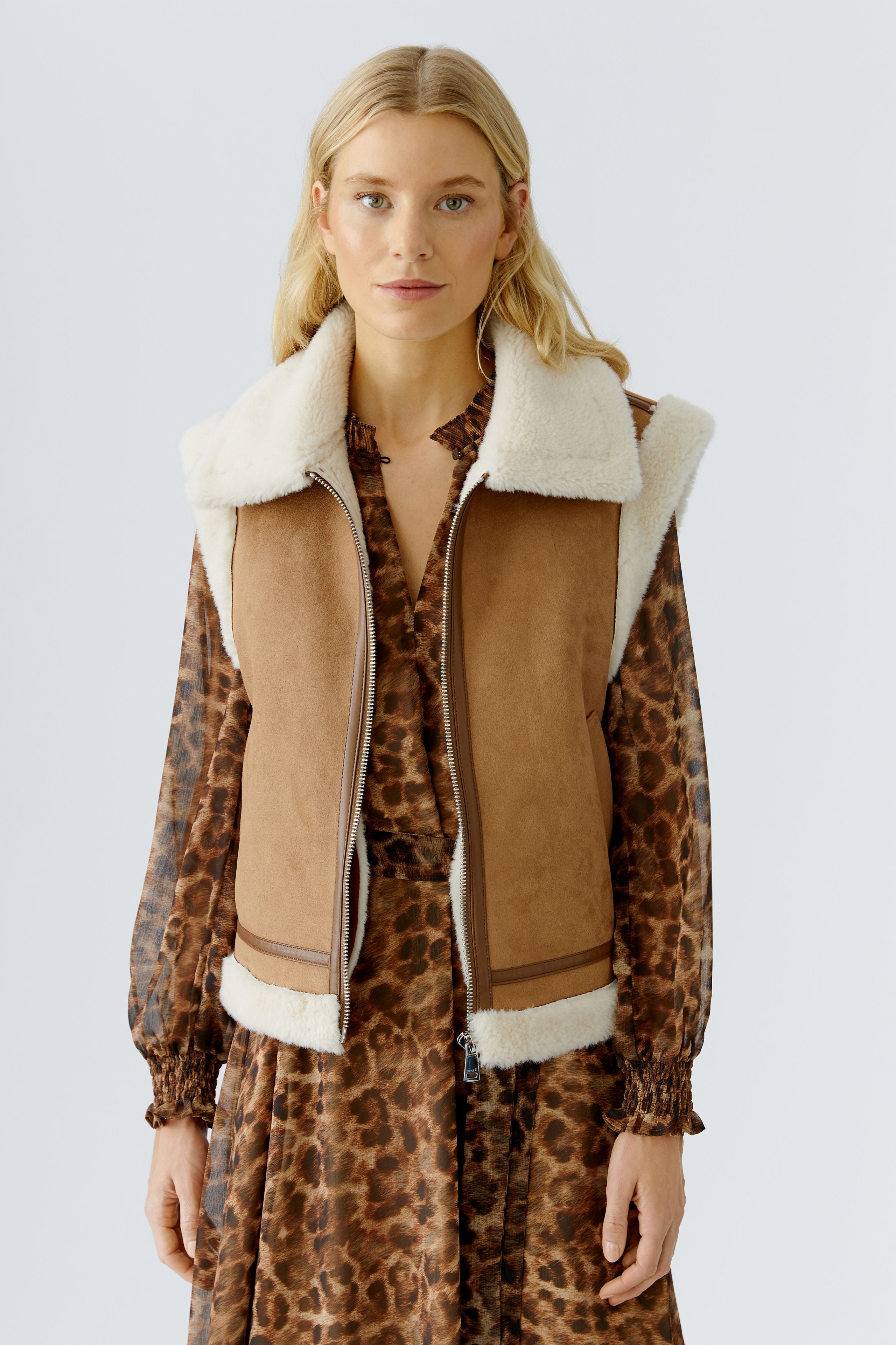 Dark Camel Shearling Gilet - 86158