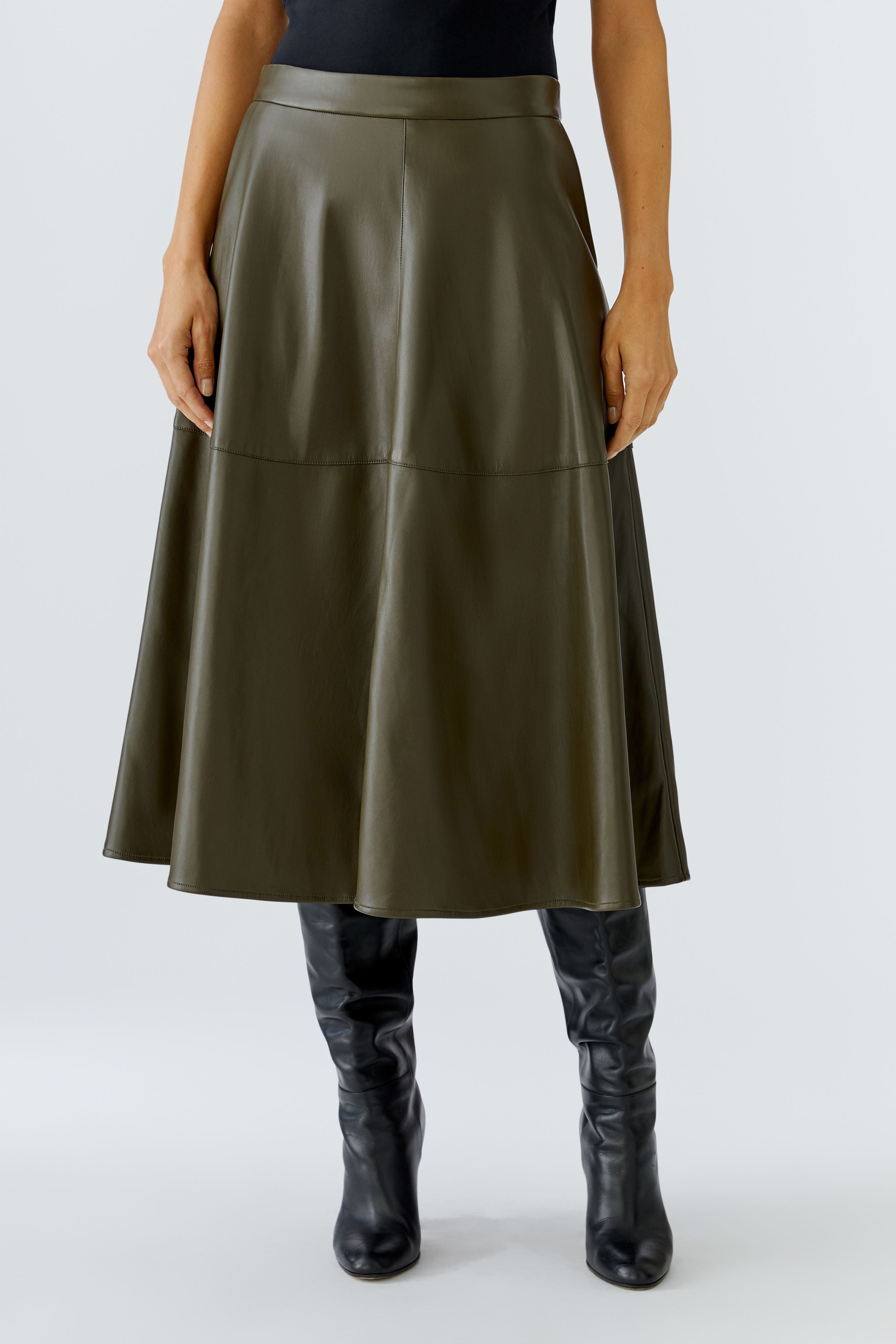 Khaki A-Line Faux Leather Skirt - 87352