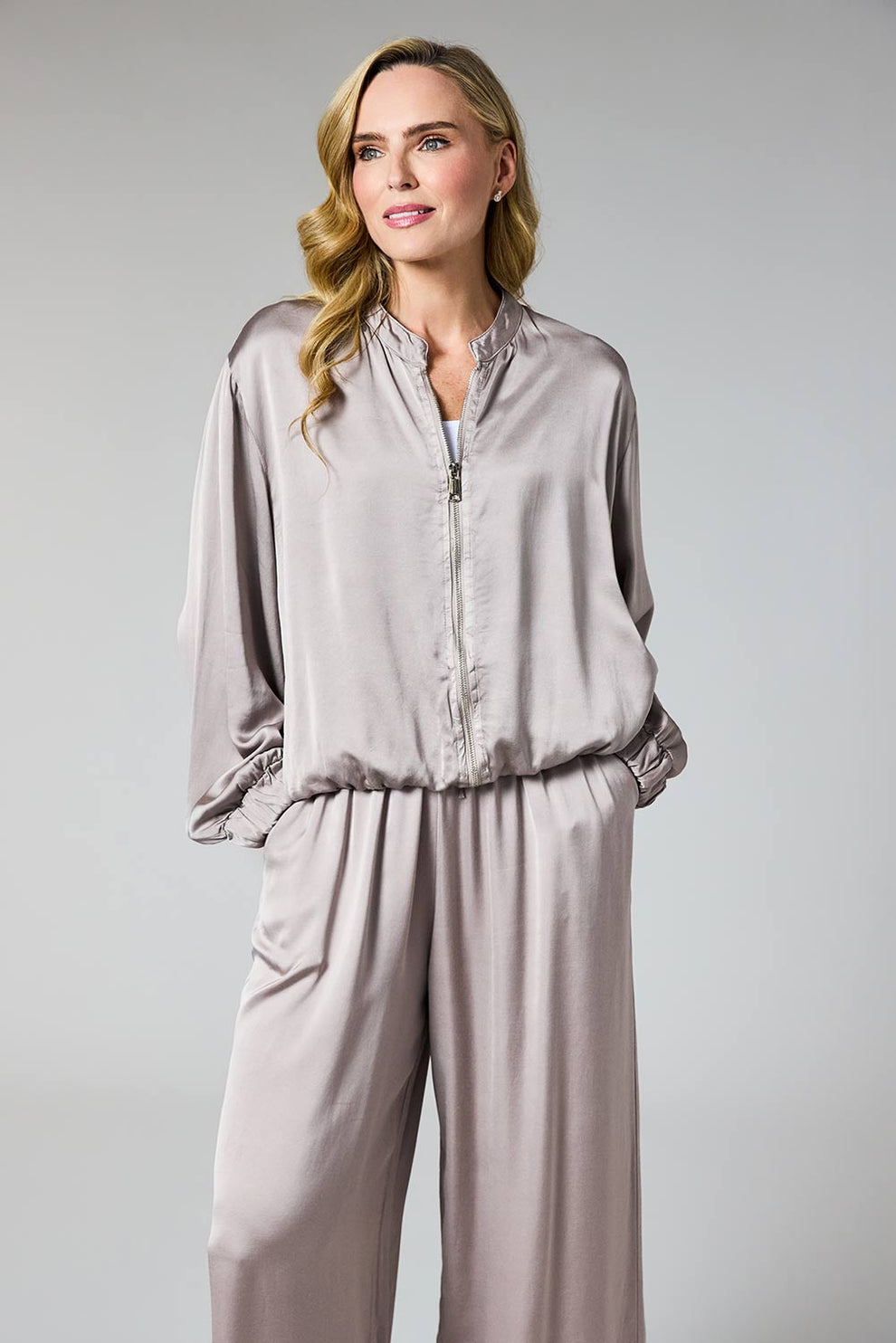 Taupe Satin Bomber Jacket - 8772P