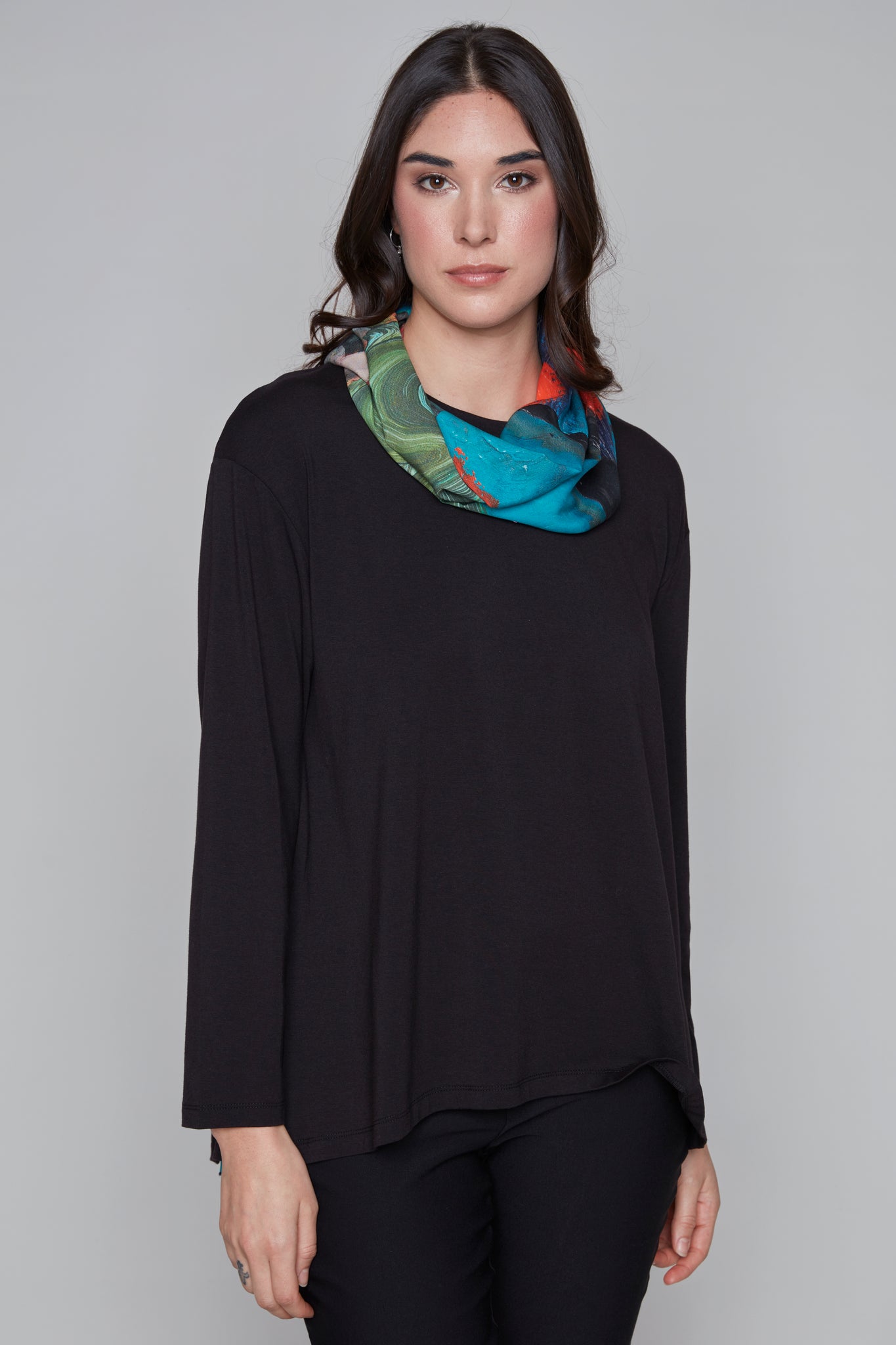 Black/Multi Top With Scarf - 91797