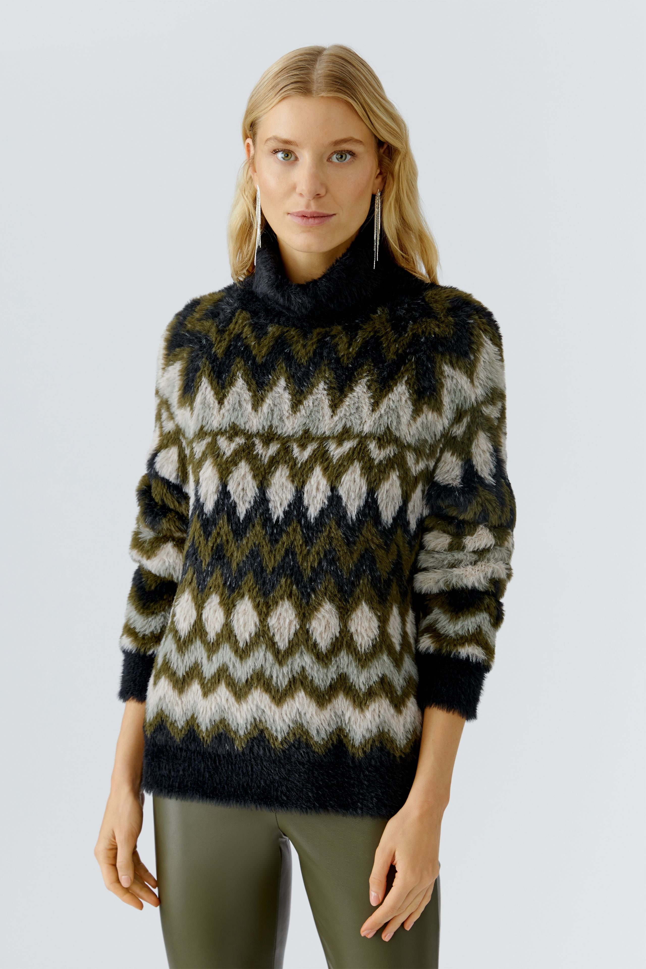 Khaki Pattern Roll Neck Jumper - 95041