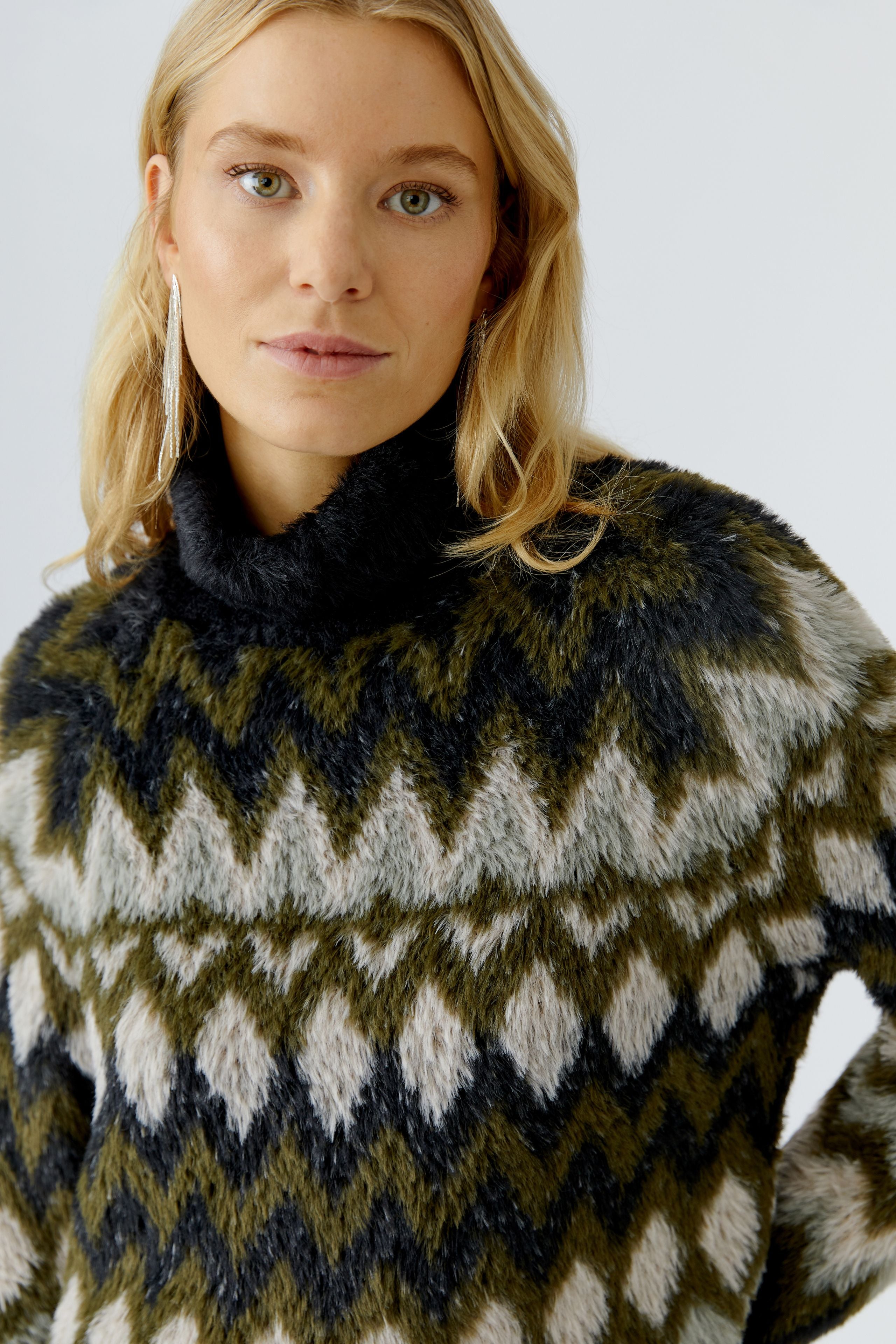Khaki Pattern Roll Neck Jumper - 95041