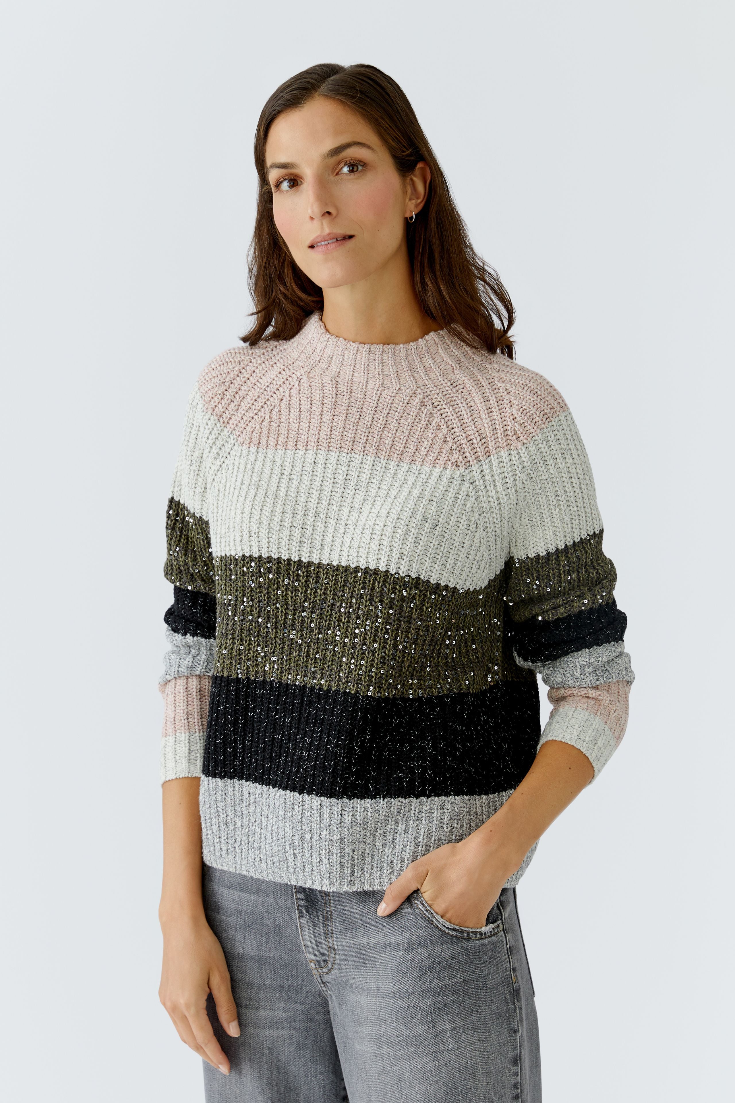 Khaki Rose Block Stripe Sweater - 95088