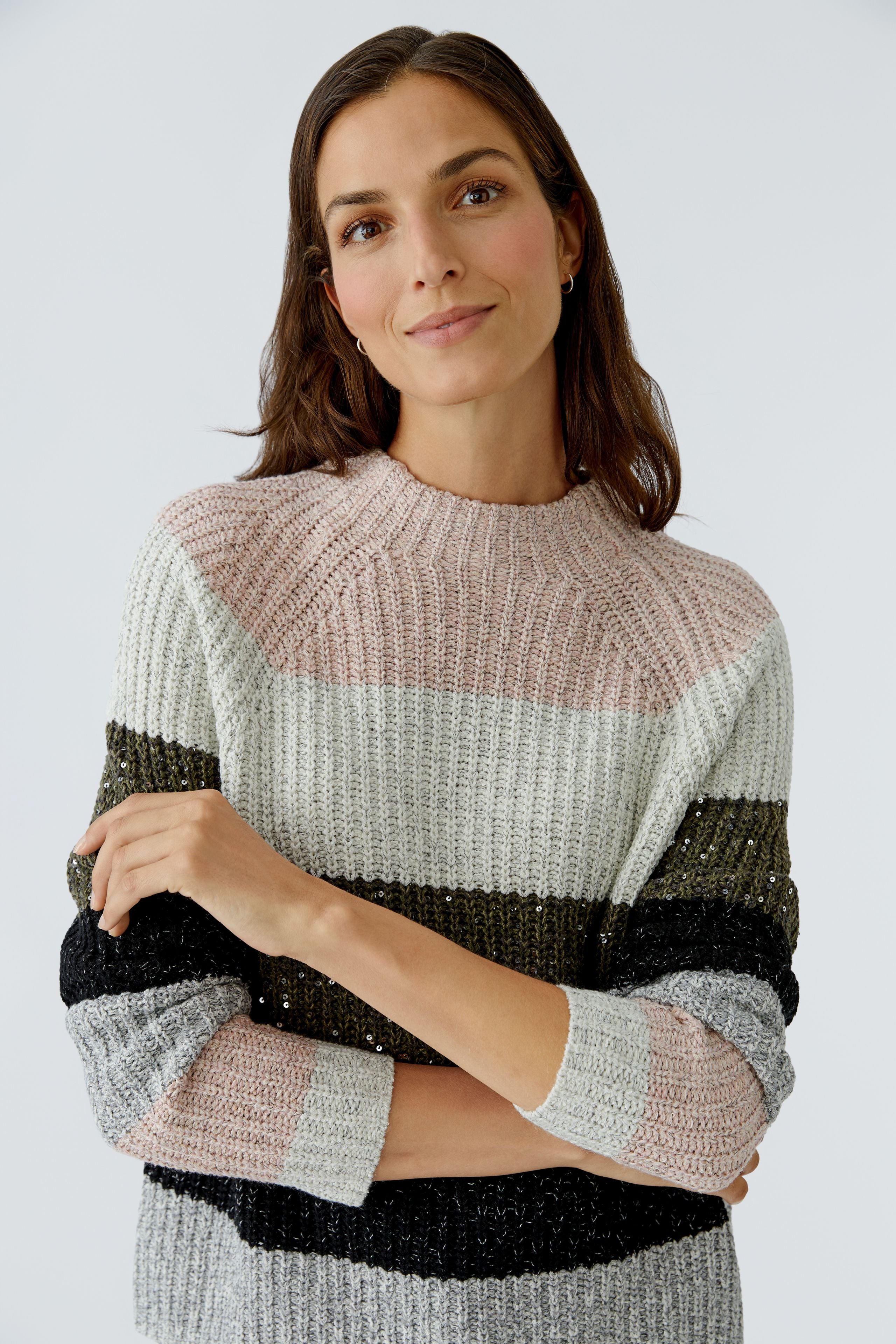 Khaki Rose Block Stripe Sweater - 95088