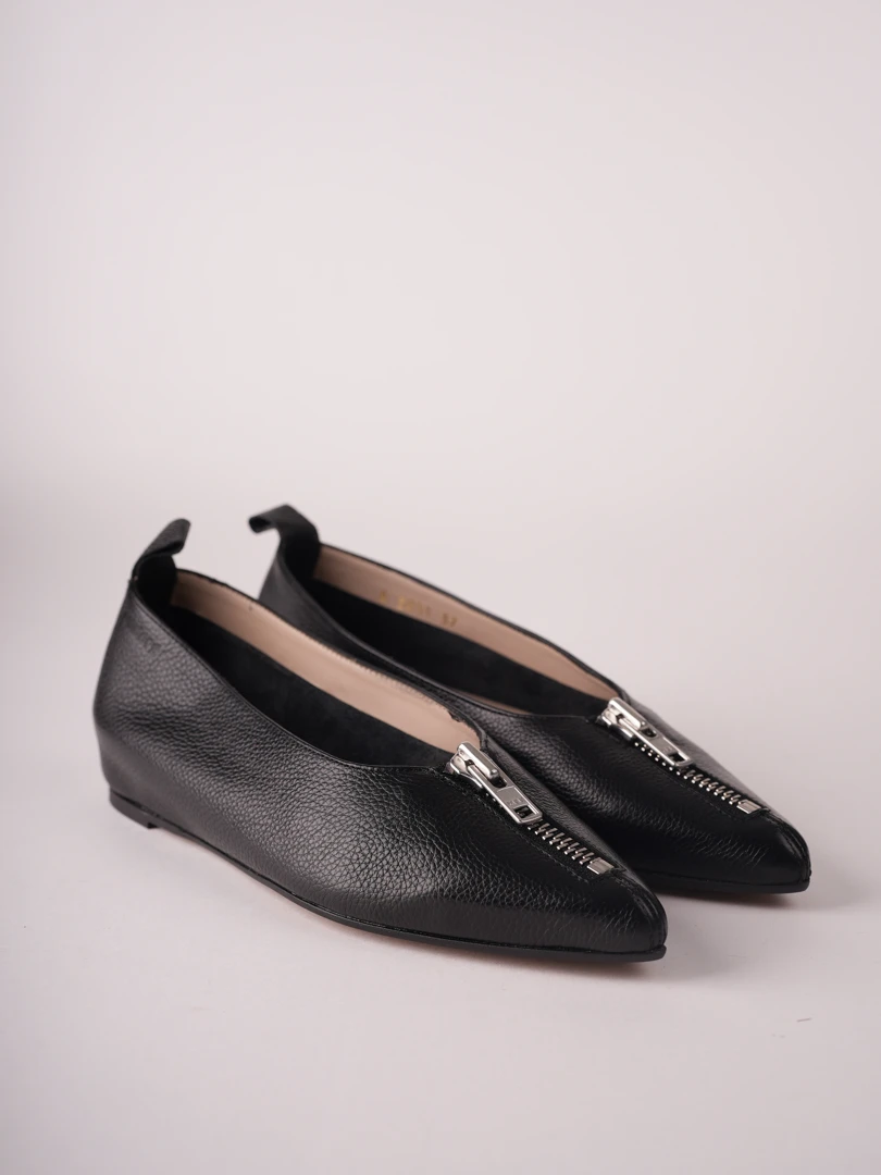 Wild Black Flat Zip Shoes - A-3851