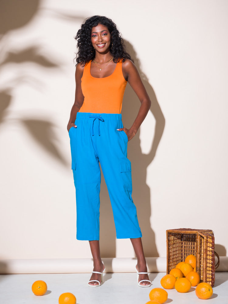 Turquoise Cropped Cargo Trousers A43100