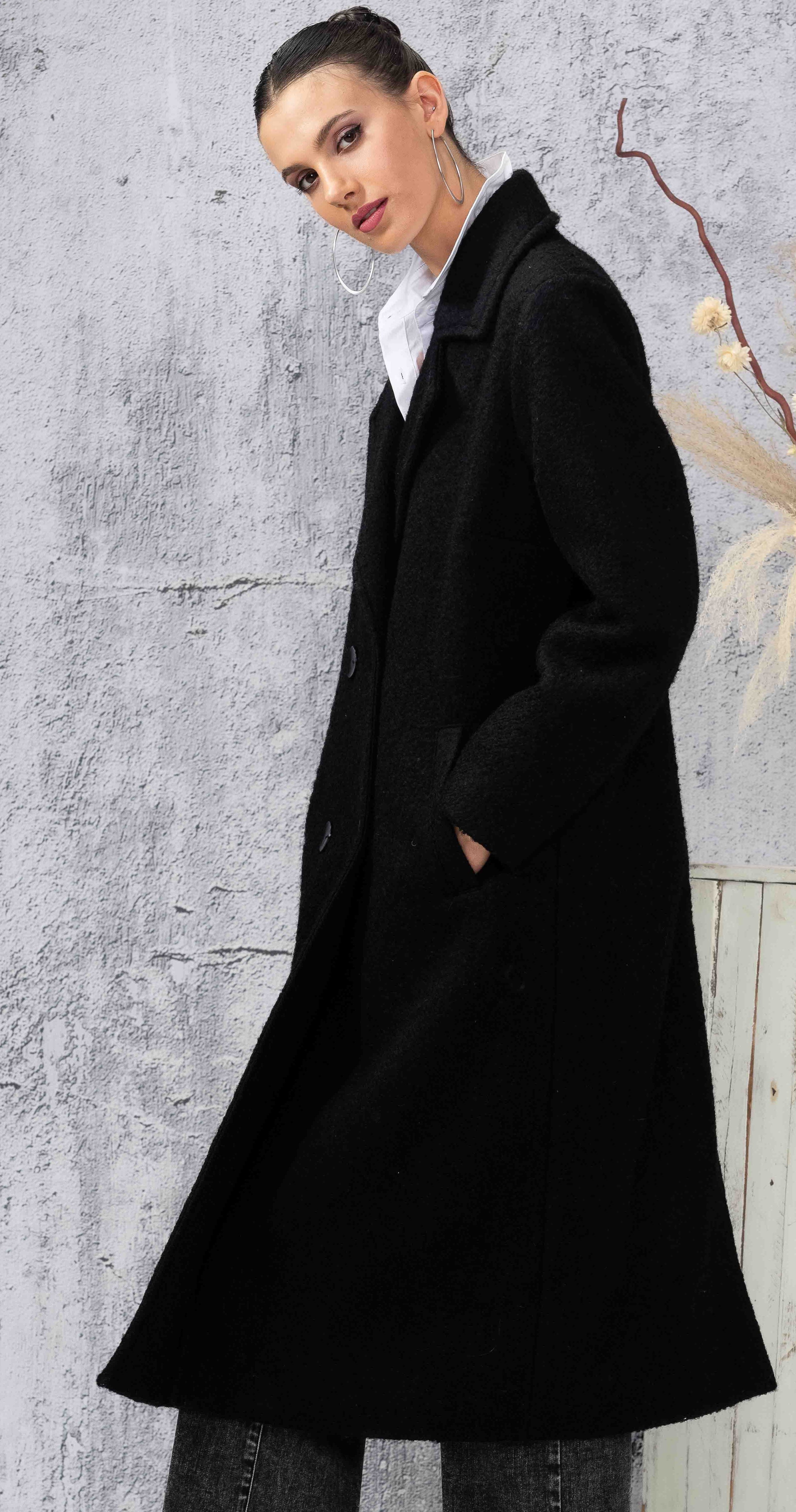 Black Wool Blend Coat - A44003