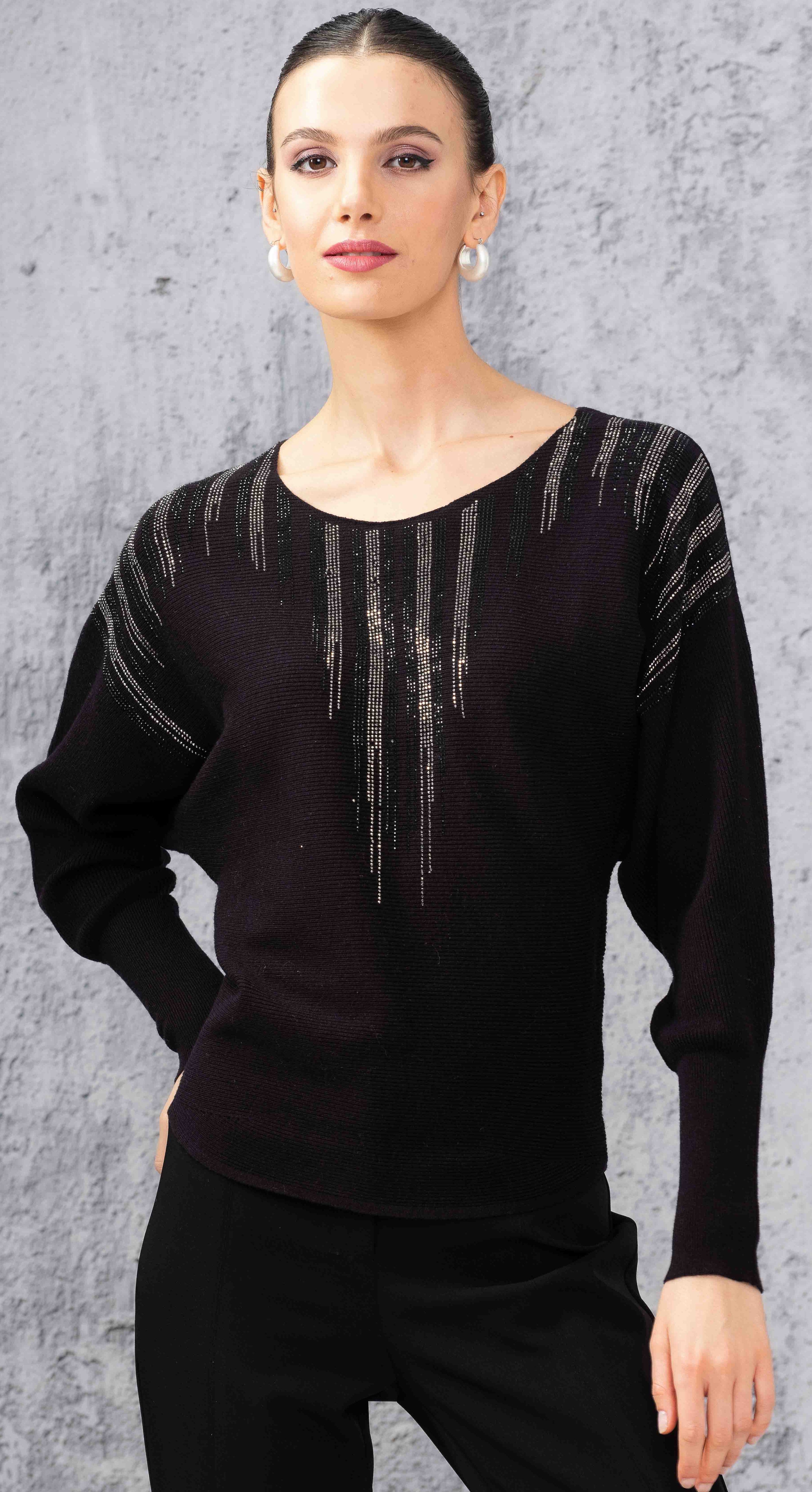 Black Embellished Sweater - A44401