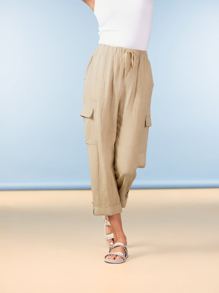 Sand Cargo Style Capri Pants - A47008