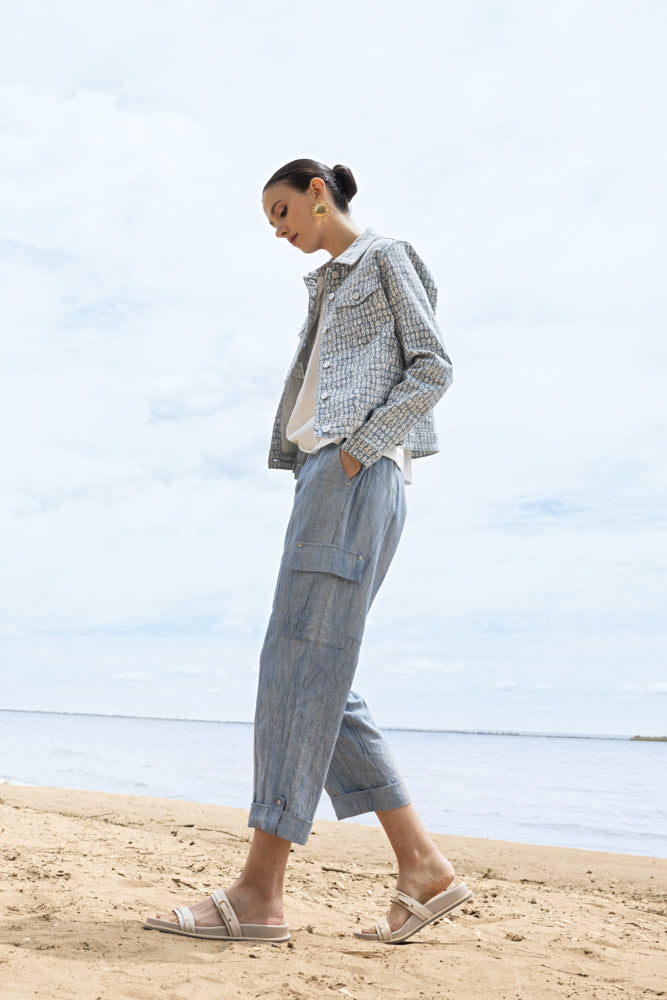 Indigo Cargo Style Capri Pants - A47008