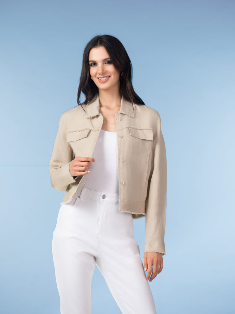 Sand Frayed Trim Jacket - A47155