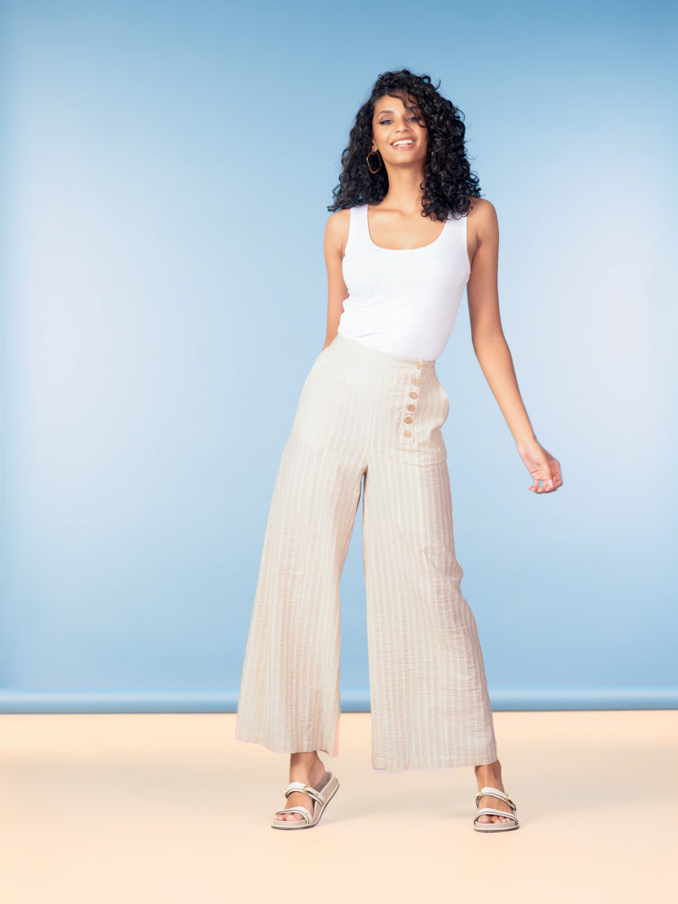 Sand Stripe Wide Trousers - A47341
