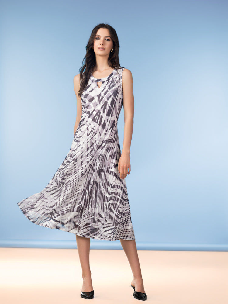 Grey Print Sleeveless Dress - A47592