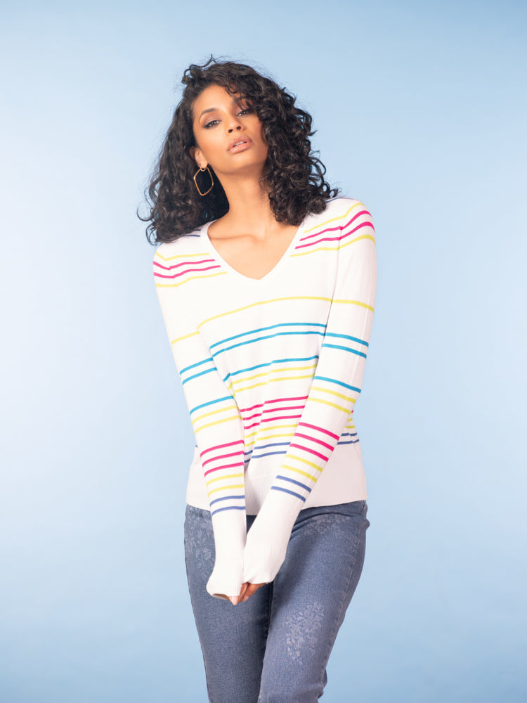 White Multi Stripe Sweater - A47619