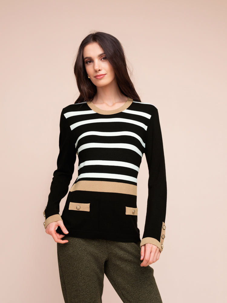 Black & Camel Stripe Sweater - A48049
