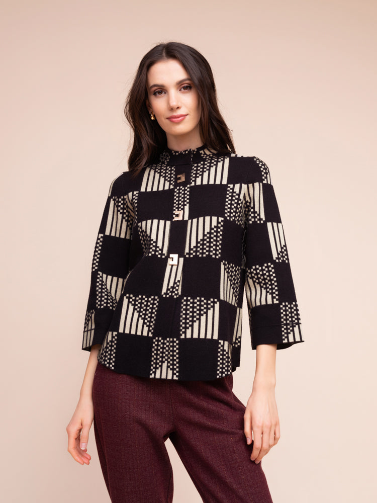 Black Geo Print Top - A48055