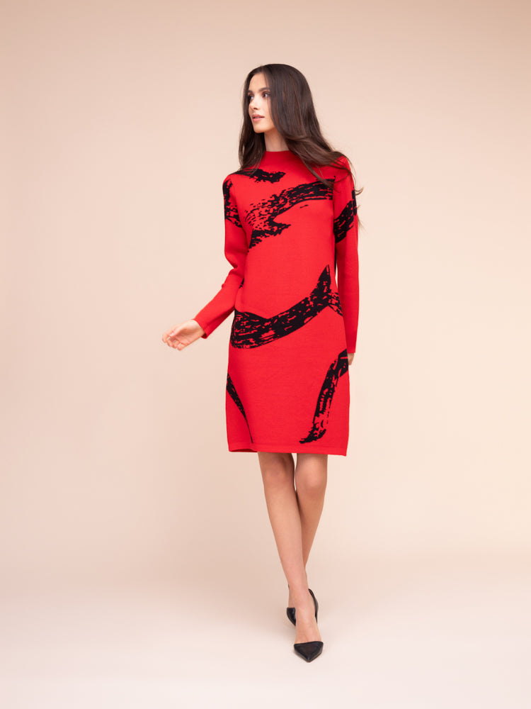 Abstract Red & Black Dress - A48075