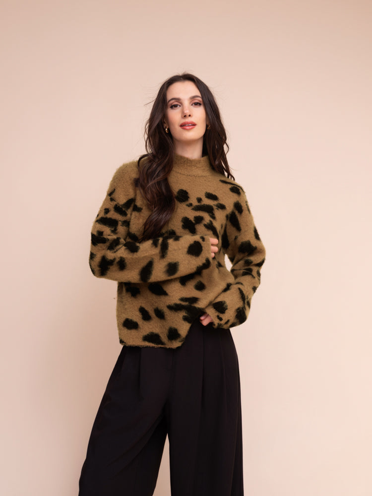 Camel Fluffy Abstract Jumper - A48152