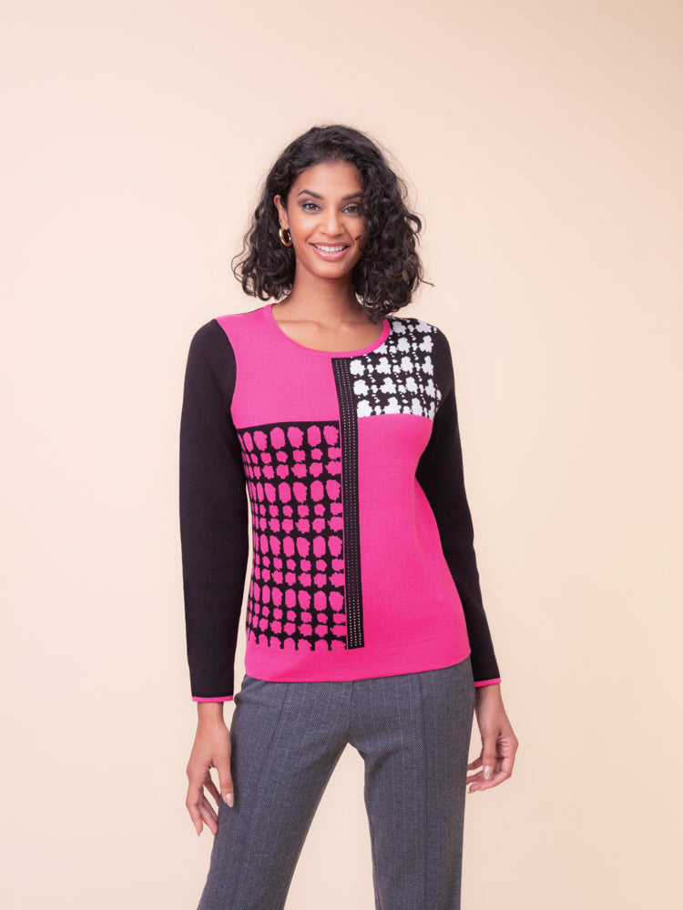 Black & Pink Print Sweater - A48231