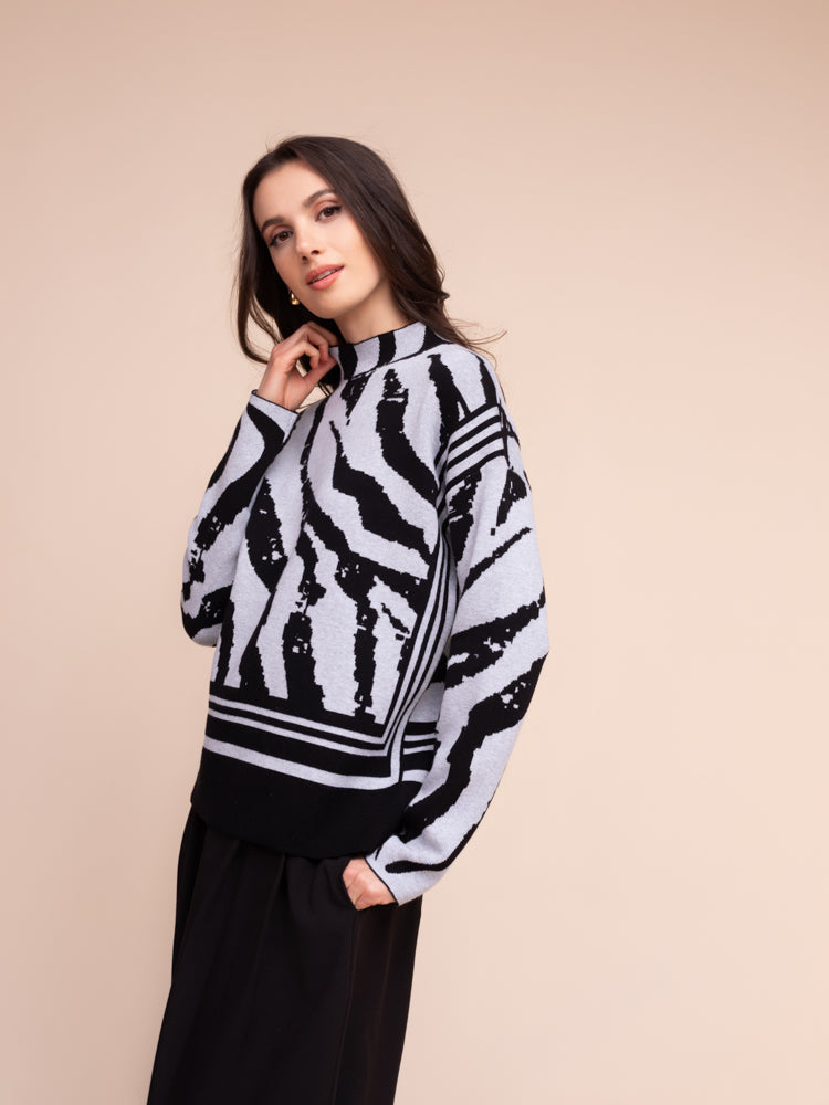 Black & Grey Zebra Sweater - A48243