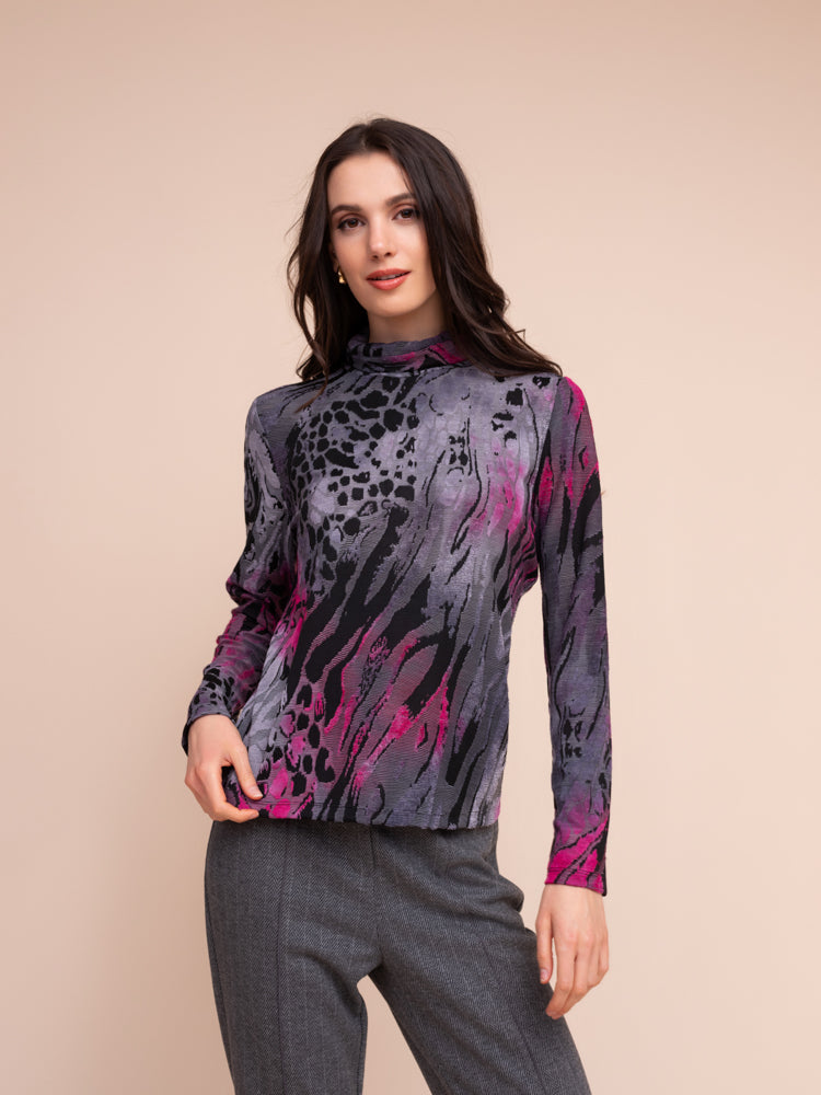 Grey & Pink Design Mesh Top - A48255