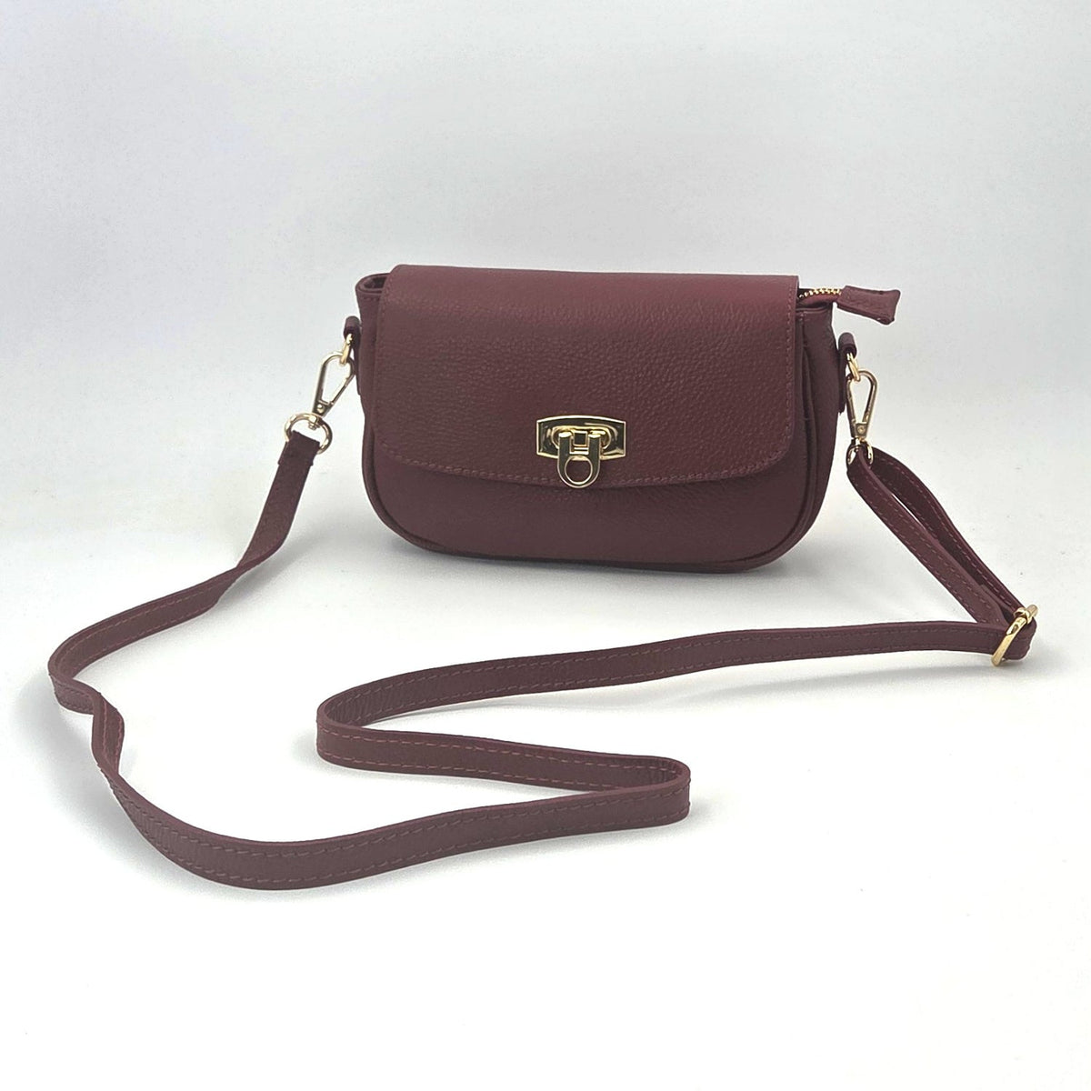 Wine Leather Flap Handbag - BAGCZ003